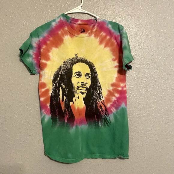 Small Zion Bob Marley Tie Dye Shirt Yellow Red Green Short Sleeve Graphic Tee - Picture 4 of 6